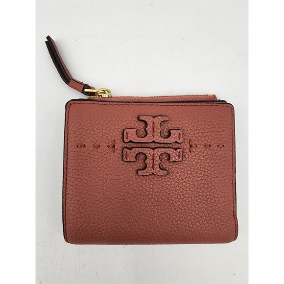 Tory Burch Handbags - Tory Burch McGraw Mini Bifold Pebbled Leather Wallet Rosewood
